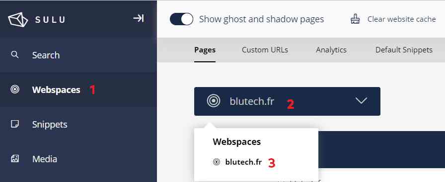 Contenu : selectionner un webspace.